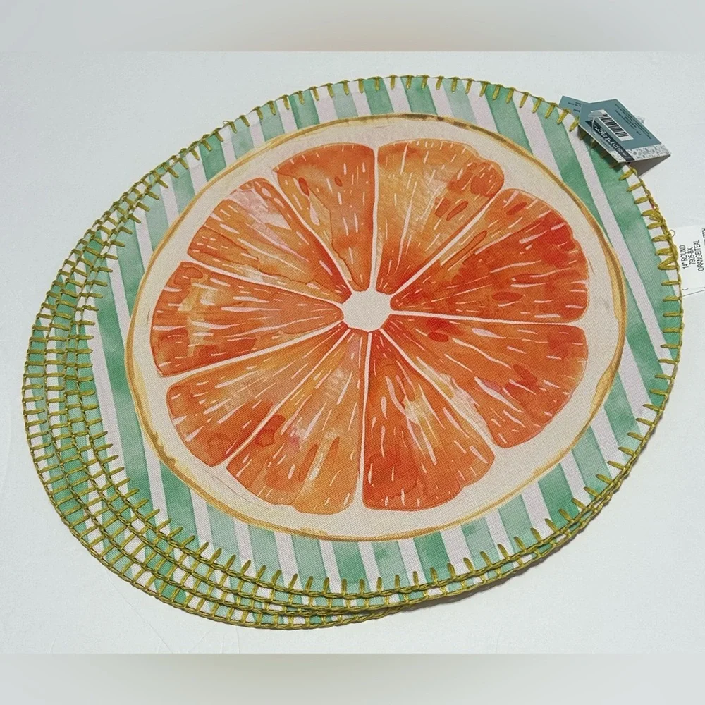 Hobby Lobby Set of 4 Watermelon Placemats Pink Stripe 14” Round Set of 4 NEW